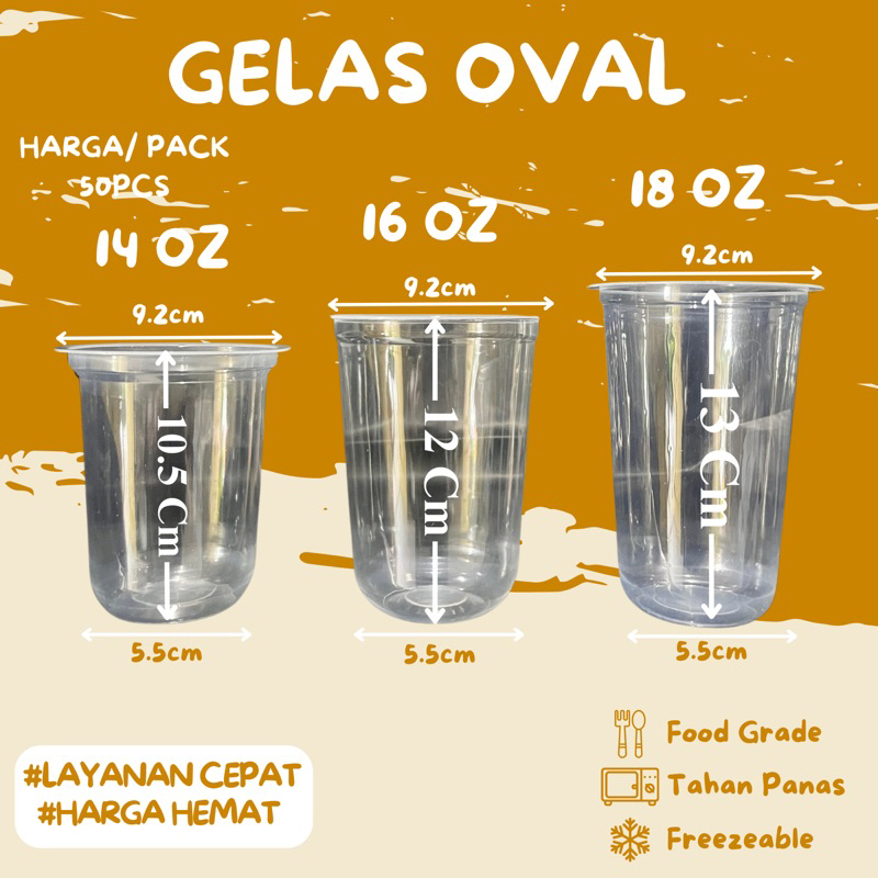 

Ukf5Pc6F4H (Kuliner.Kita) Gelas Cup Plastik 12Oz 14Oz 16Oz 18Oz 22Oz Oval Isi 50Pcs Bening Bulat