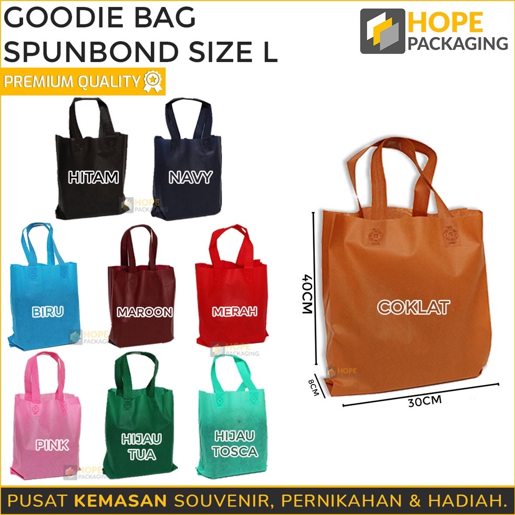 

PROMO Tali Tas Kain Spunbond Goodie Bag Kantong Goodie Polos Souvenir Event Murah Size M dan L
