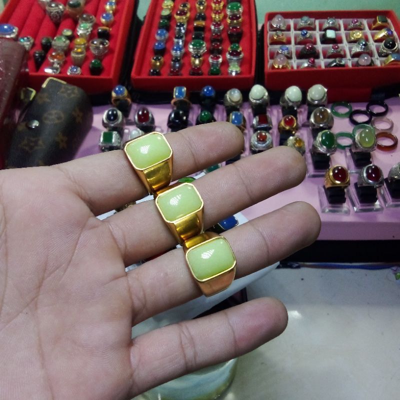 cincin peria batu akik pospor ring titanium model kotak