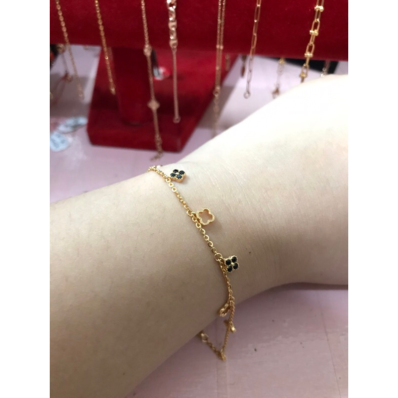 gelang emas 17K / 750 model clover serut gold