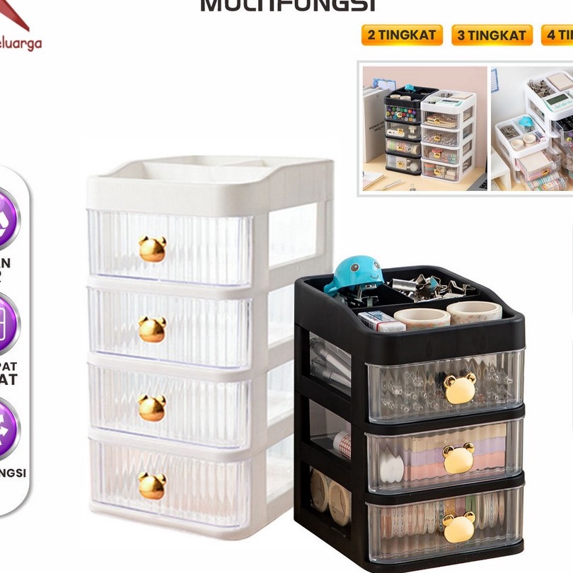 KI3 Satu Keluarga Rak Kosmetik Serbaguna 3 Laci K166 Desktop Drawer Rak Susun Serbaguna Tempat Make 