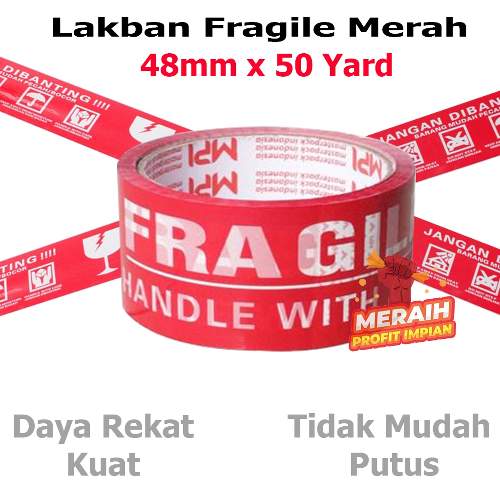 

1Pcs - Fragile Merah 48mm x 50 Yard - Jangan Di Banting