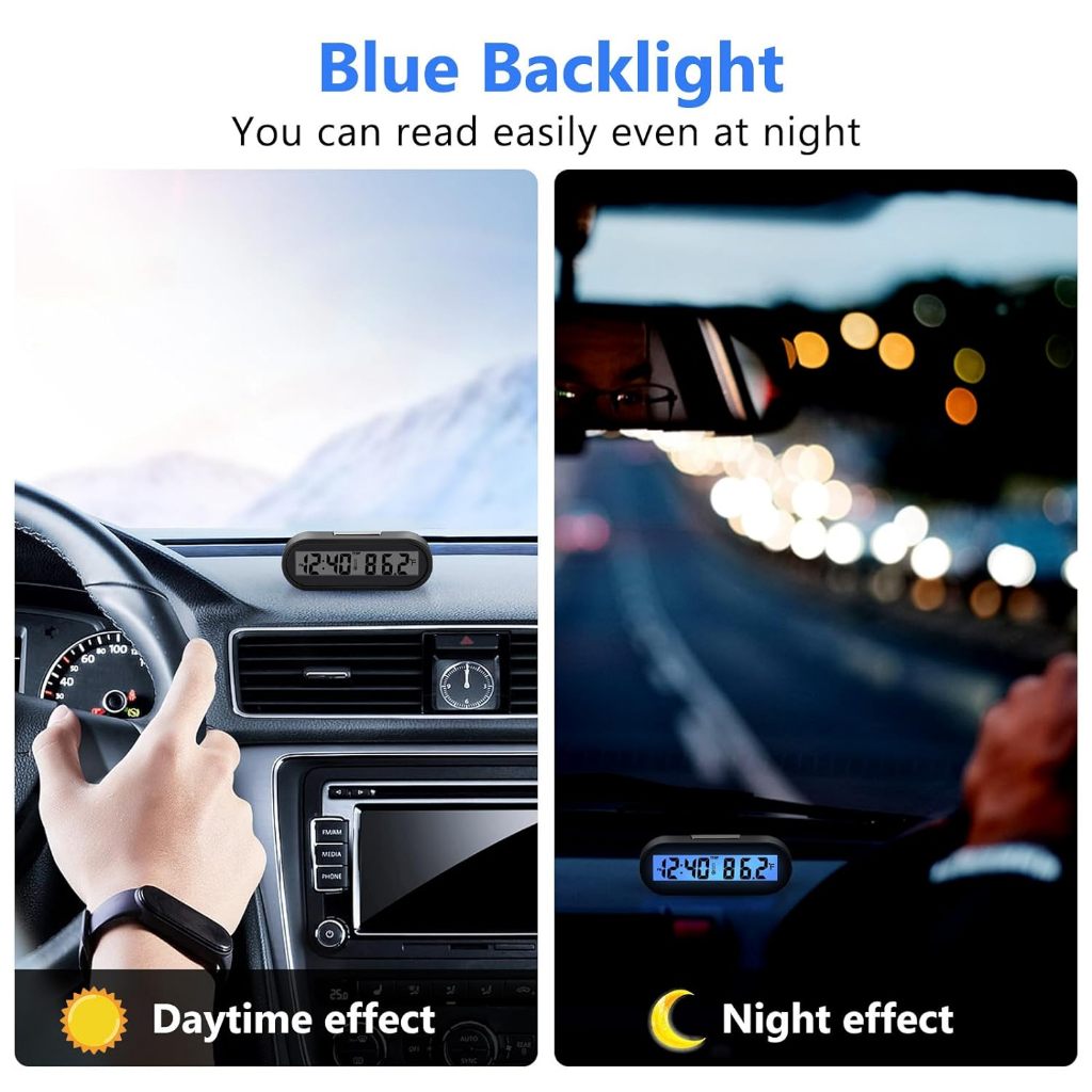Jam Digital Led Dashboard Mobil Blacklight Biru Dengan Termometer Untuk Dashboard Mobil Universal