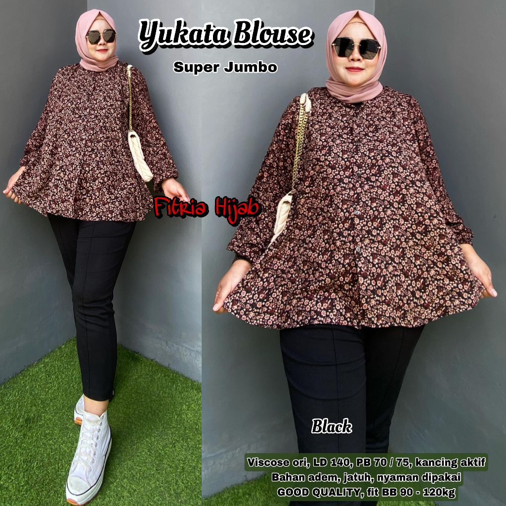yukata blouse atasan kemeja wanita jumbo ld 140 viscose motif bunga elegan premium terbaru kekinian