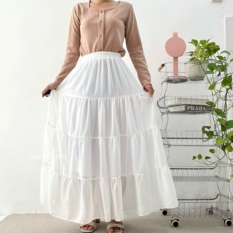 VIMENDY Estela Long Skirt | Rok Susun 4 Tingkat Umpak | Rok Panjang Wanita | Rok Maxi Flowy