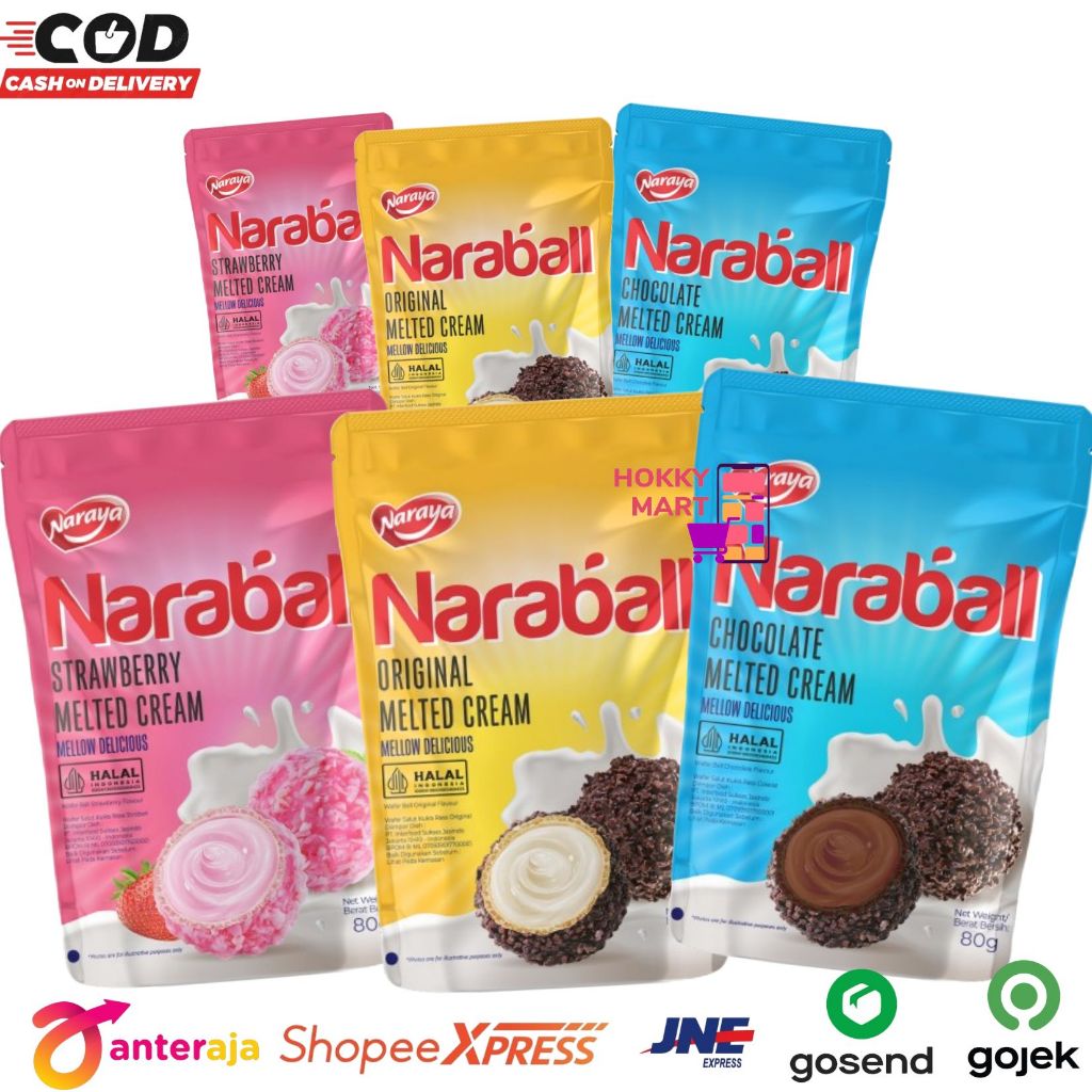 

[ HOKKY ] Naraya Naraball 80gr Wafer Salut Cookies Ball Melted Halal Chocolate Vanilla Strawberry