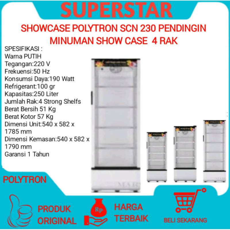 Showcase Polytron scn230/SCN230 Lemari Pendingin Minuman Rak 4