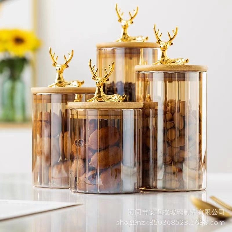 Deer Head Storage Tank High Borosilicate Glass Tank Kitchen Moisture proof and Sealed Tank Grain Sto