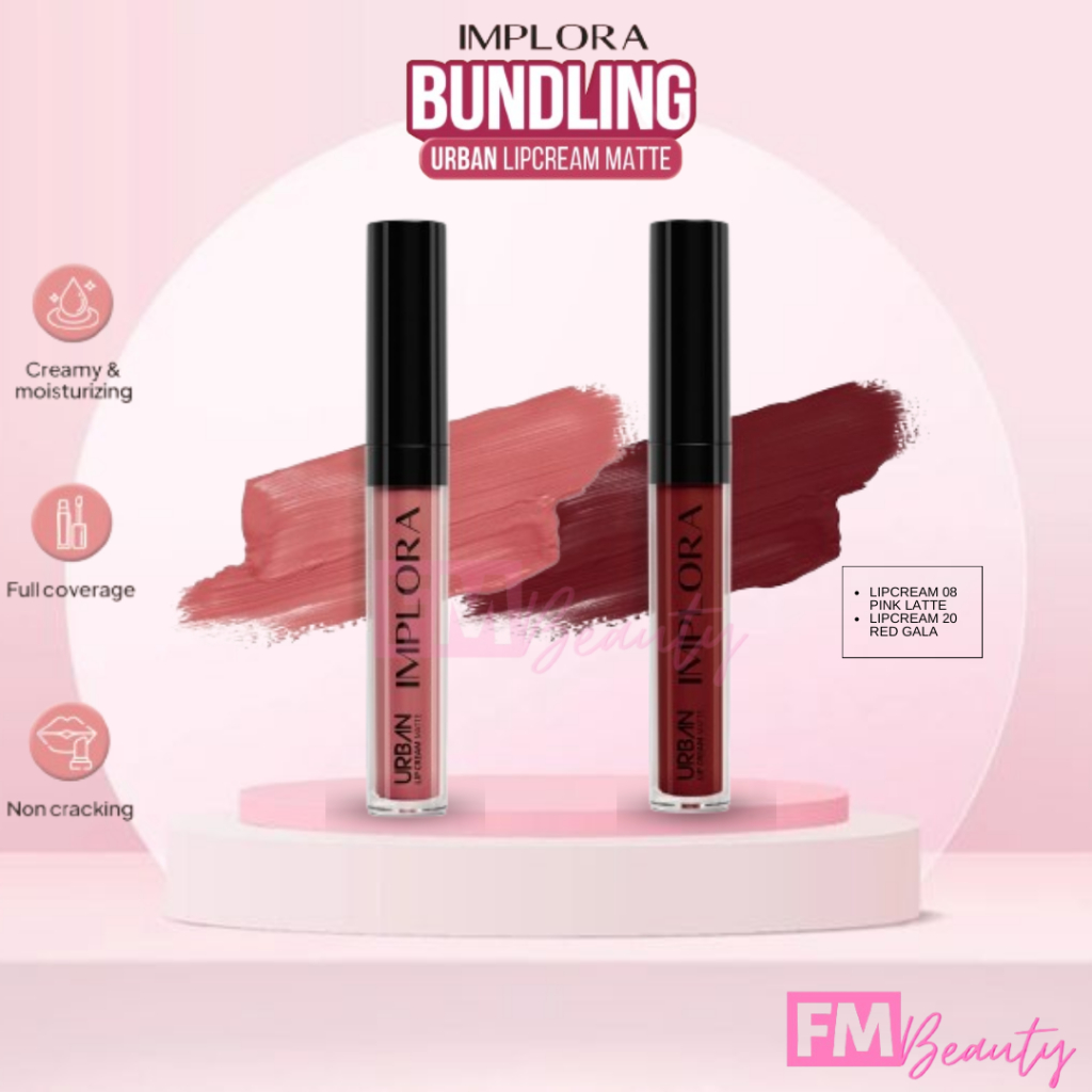 BISA COD Implora 08 Pink Latte + 20 Red Gala Paket 1 Set Ombre Urban Lipcream Matte Implora