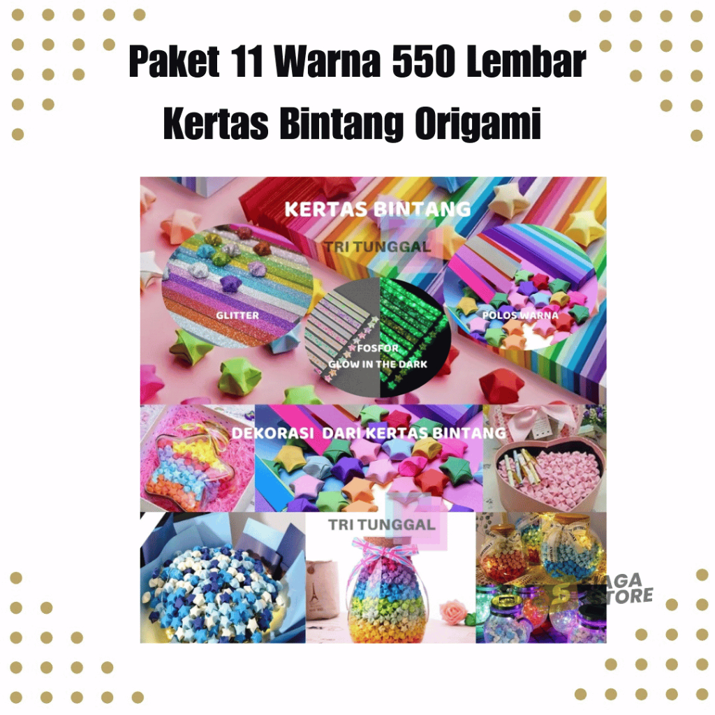 

Paket 11 Warna 550 Lembar Kertas Bintang Origami Star Paper Lipat Motif Kertas