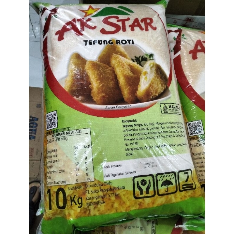 

Tepung roti mix merk ak star (10kg/zak)
