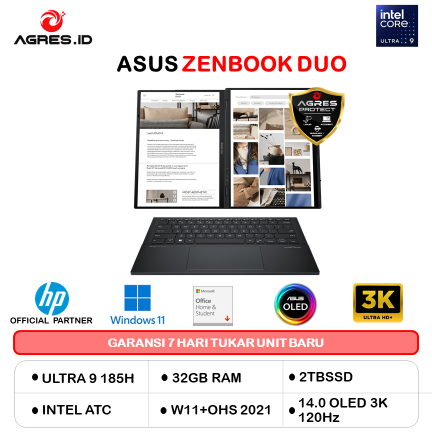 ASUS ZENBOOK DUO UX8406MA OLED TOUCH ULTRA 9 185H 32GB 2TB W11+OHS DUAL 14.0 3K 120HZ GRY -OLEDS921