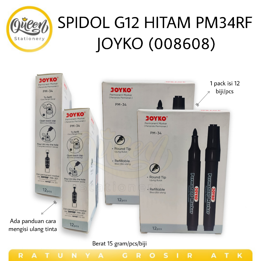 

1 PCS SPIDOL G12 HITAM PM34RF JOYKO (008608) / PERMANEN MARKER