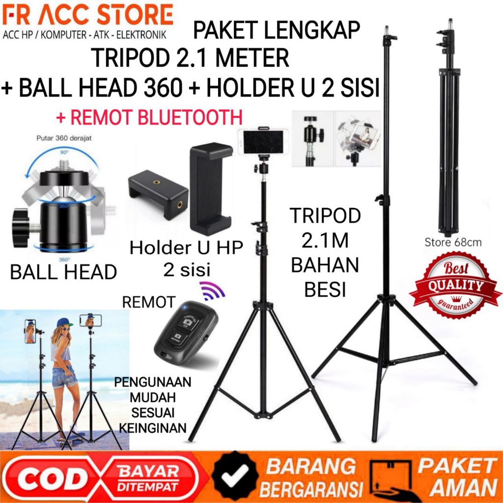 TRIPOD HP / TRIPOD 2 METER / TRIPOD 2.1 METER BESI + ALUMINIUM TRIPOD RING LIGHT