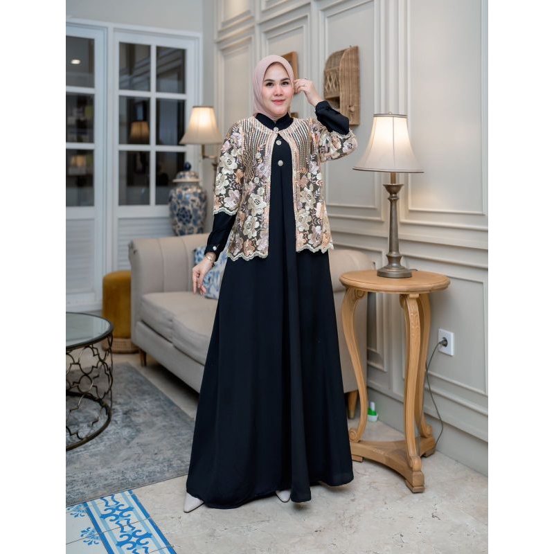 LAURA DRESS 2 IN 1 BRUKAT TILE KOREAN ORIGINAL WADAH MUSLIM
