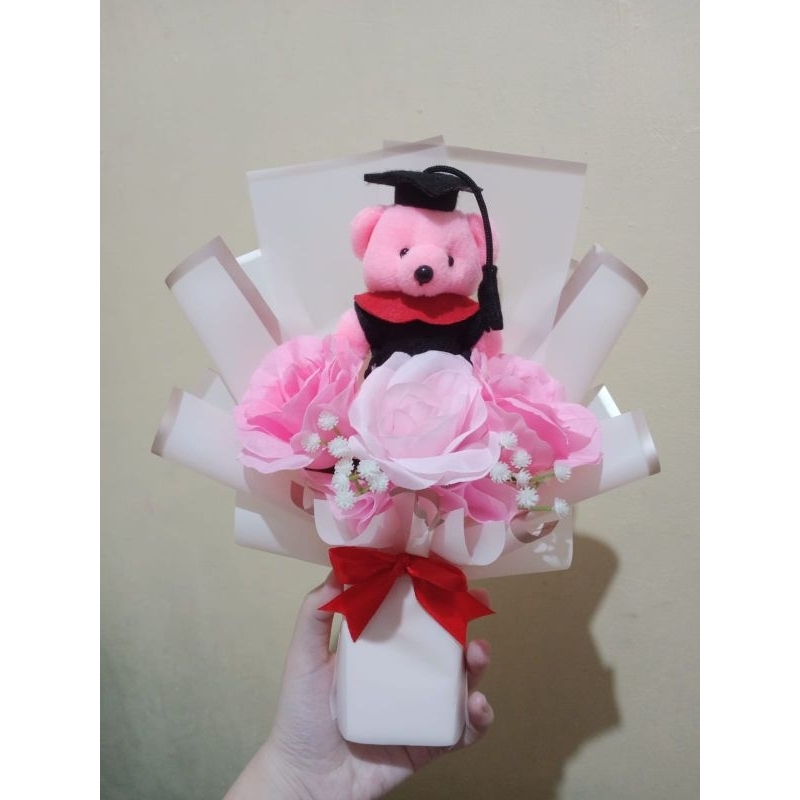 Buket bunga wisuda anak-anak boneka beruang mini 3 bunga cantik murah