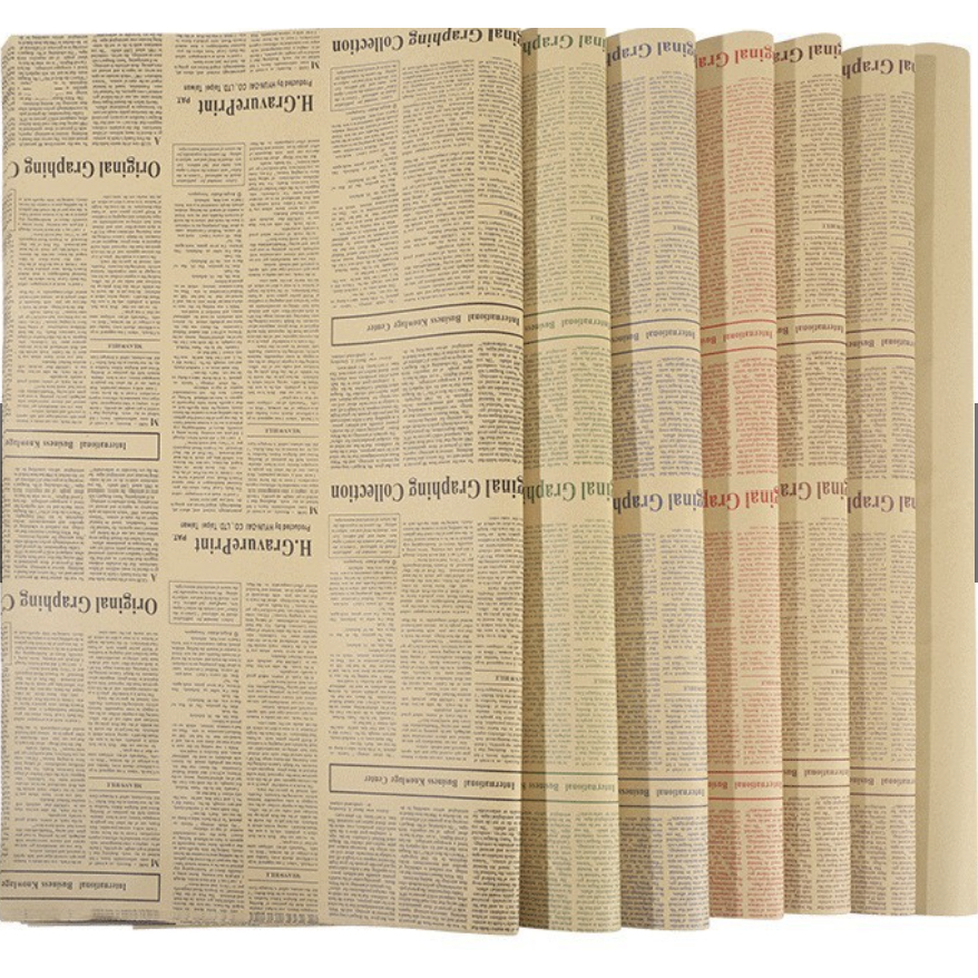 

Flower Wrapping Paper Kertas Buket Bunga Motif Koran Vintage Kraft English Newspaper Classic