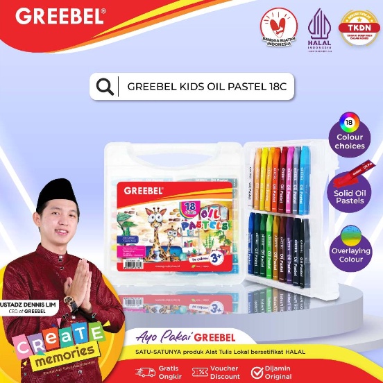 

BIG SALE Crayon oil pastels greebel 18 warna HALAL dan KIDS