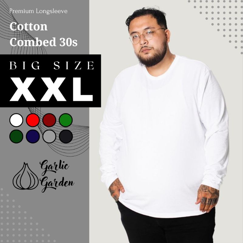 [PREMIUM] KAOS POLOS LENGAN PANJANG COTTON COMBES 30S XXL 2XL JUMBO SUPER SOFT PREMIUM HITAM PUTIH M