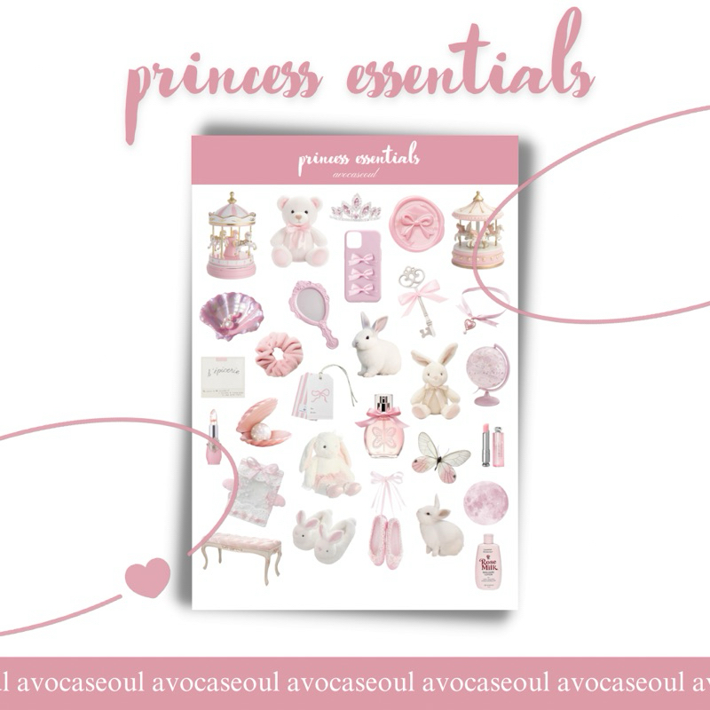 

sticker sheet princess essentials aesthetic ins korea untuk dekorasi scrapbook, deco pola, journaling, phonecase, headphone, stiker lucu