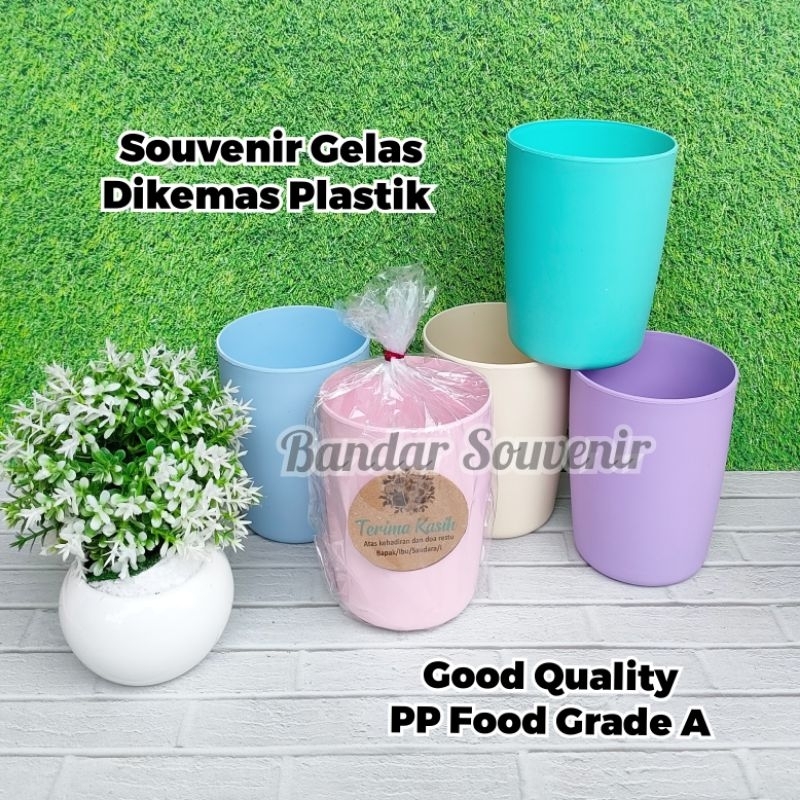 DANDIMSTOREE - SOUVENIR GELAS TEBAL 25 PCS - SUDAH DIBUNGKUS PLASTIK + KARTU THANKS