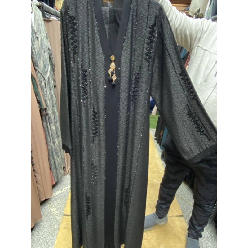 ABAYA MEWAH HITAM ONE SET INNER OUTER DAN PASMINA
