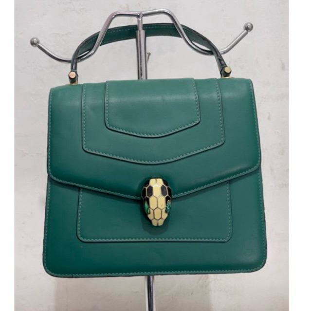 Tas Wanita Preloved Bvlgari Green Sling Top Handle Bag