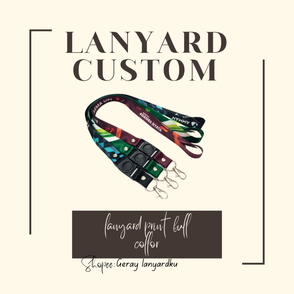 Cetak tali lanyard desain custom 2cm bahan tebal ,lanyard sublim tali name tage