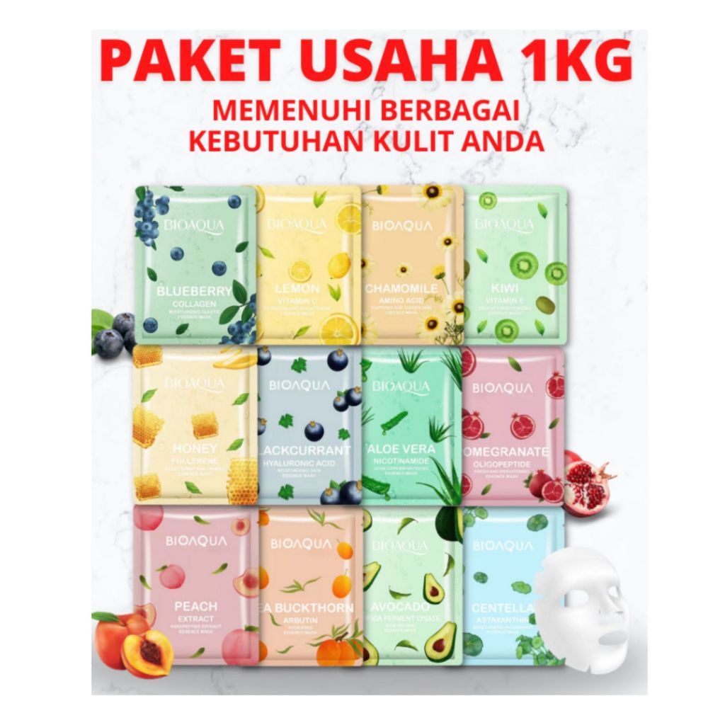TERMURAH PAKET USAHA Sheet Mask 1 kg isi 35 Pcs/ GROSIR TERMURAH READY Masker 100% Original BPOM BIO