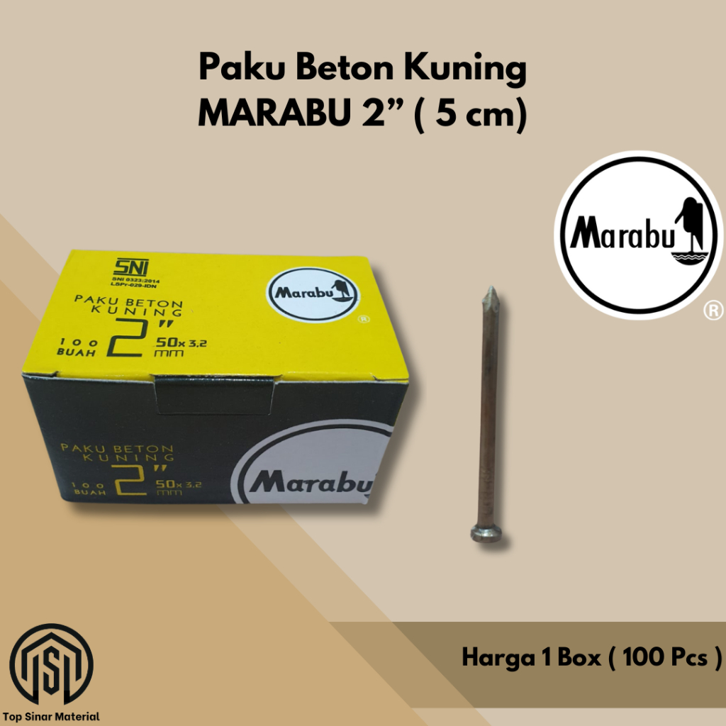 (100pcs) MARABU Paku Beton 5 cm - Paku Beton Kuning 2 inch