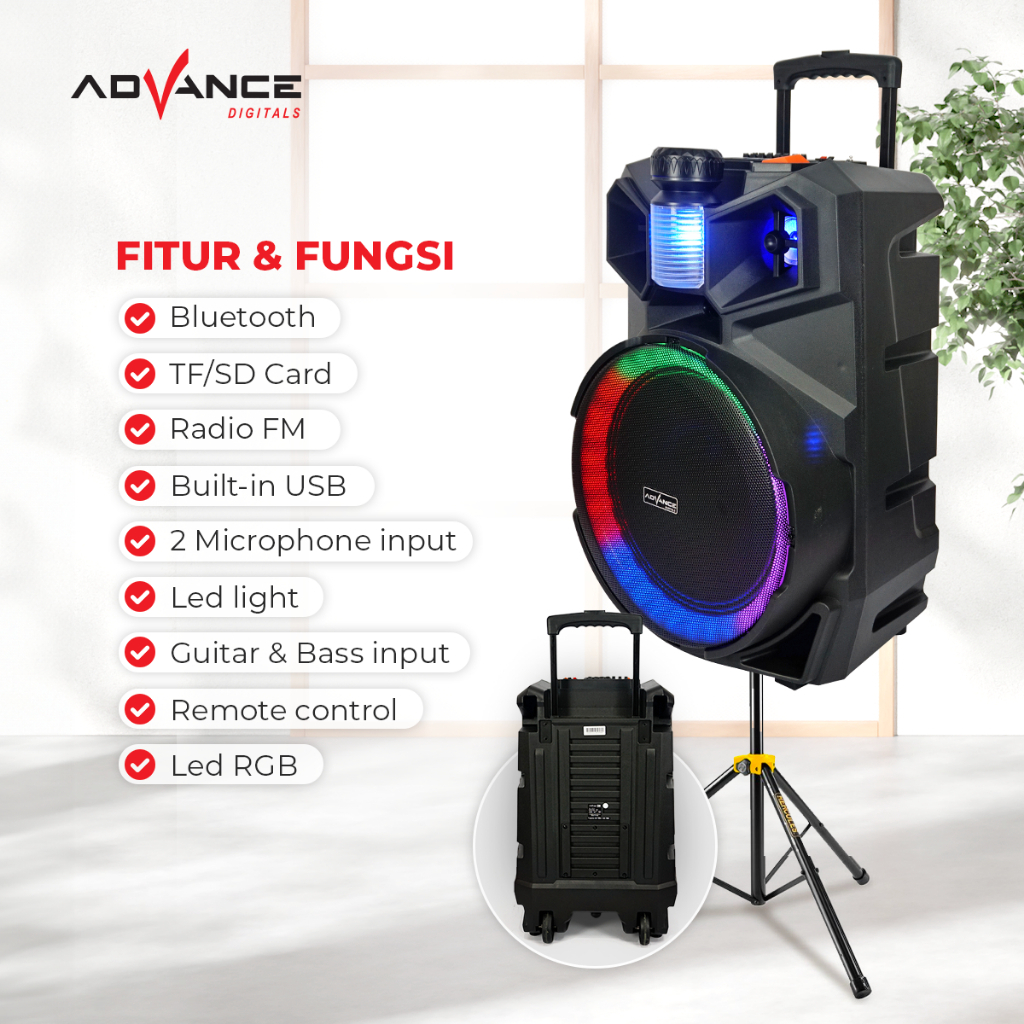 Speaker Advance K1512C Speaker Meeting Portable Bluetooth Advance 15inch FREE 2 Mic Wireless