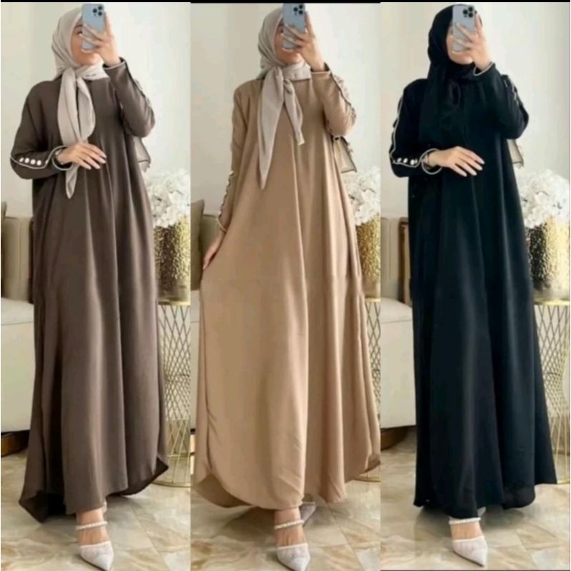 MECCA DAILY ABAYA DRESS GAMIS BATWING OVERSIZE CRINKLE INNARA | DASTER CRINKLE