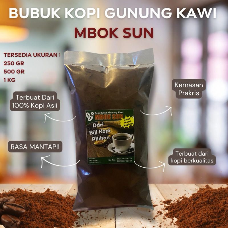 

Kopi Bubuk Murni Gunung Kawi MBOK SUN Khas Malang - Dari Biji Kopi Pilihan Cocok buat usaha / reseller ( 250 Gr )