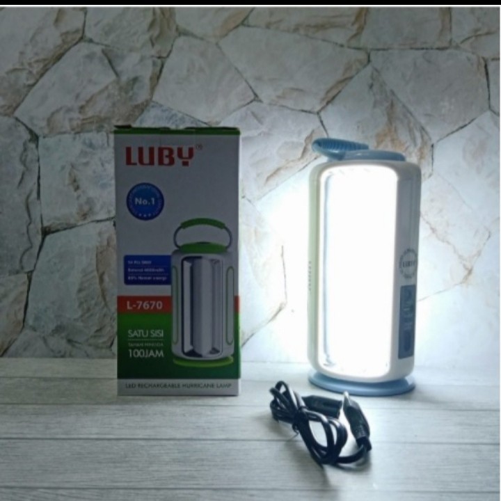 Lampu Cas Emergency 54LED SMD 3Sisi LUBY 7670 Cahaya Putih Baterry 4000mAh tahan hingga 100 jam