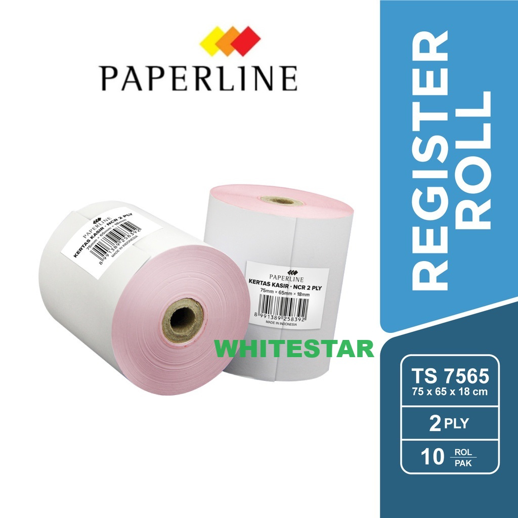 

kertas struk kasir paperline 75 x 65 mm - 2 ply hvs roll rol telstruk