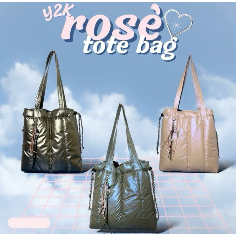 Rose Totebag serut puffy free gantungan | shoulder bag puffy | tas serut