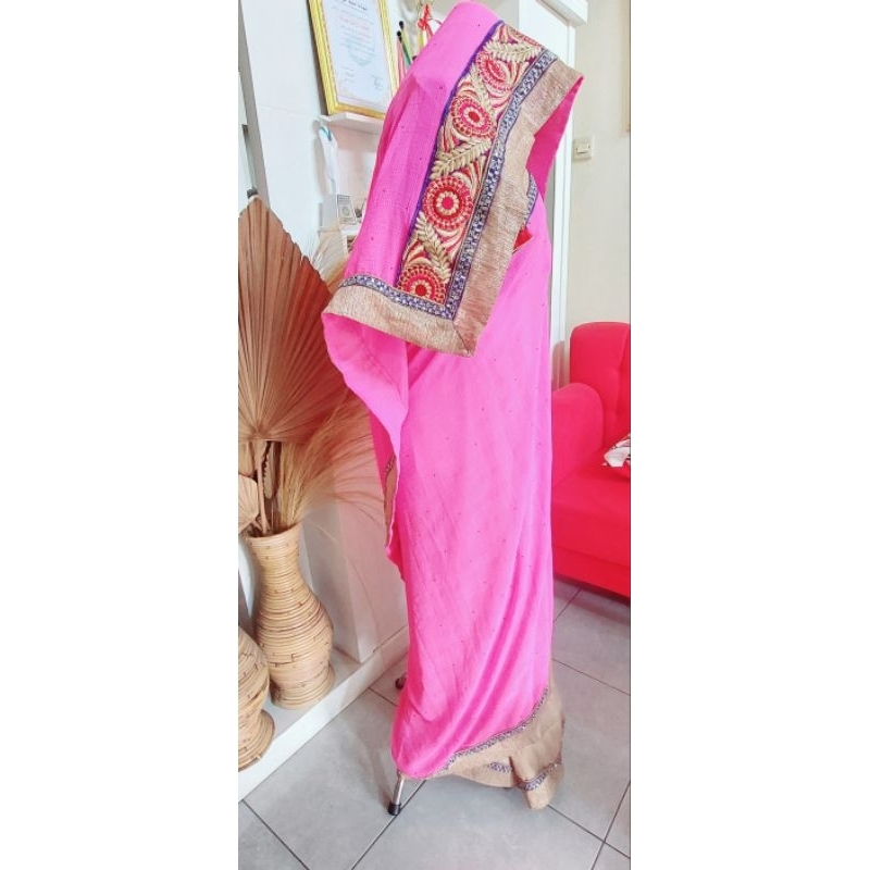 Baju India Kain saree India bahan sifon Cetar bordir Cantik dan tebal