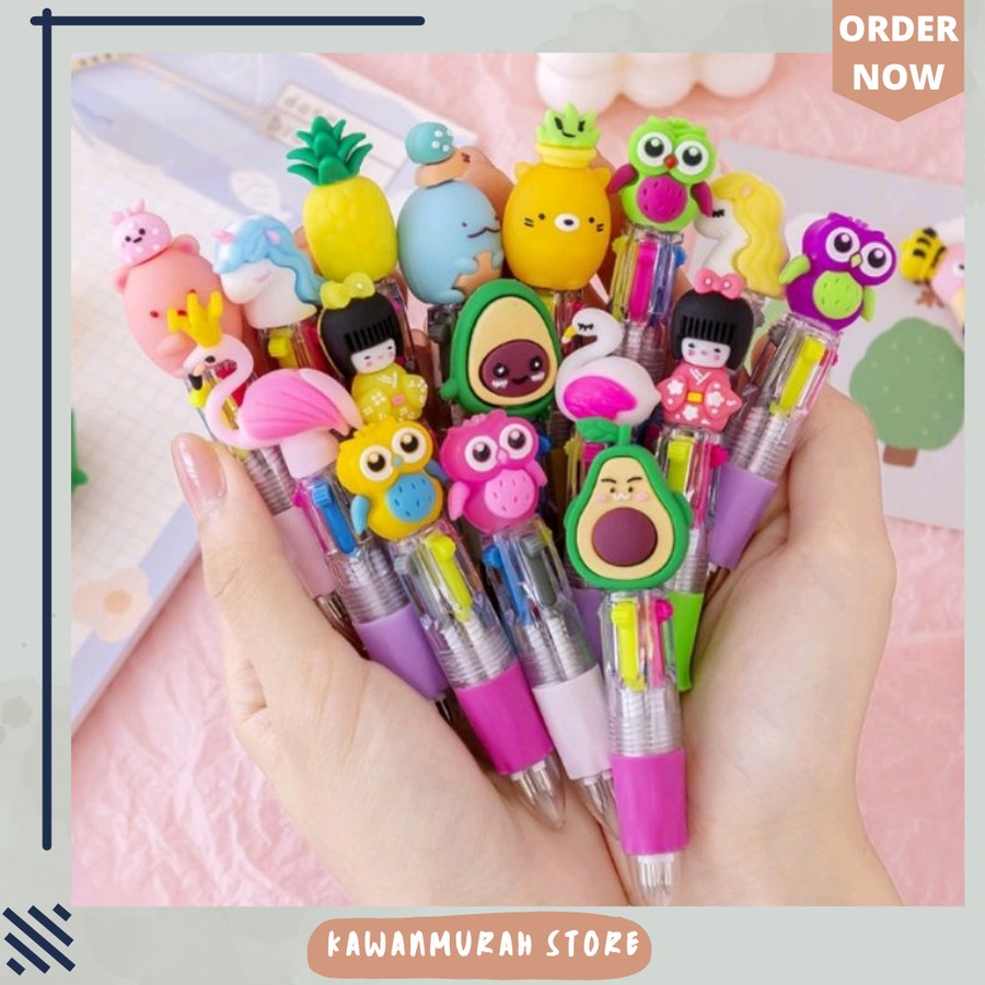Pulpen Mini 4 Warna Karakter Binatang 3D Lucu / Pulpen Mekanik Mini - Owl