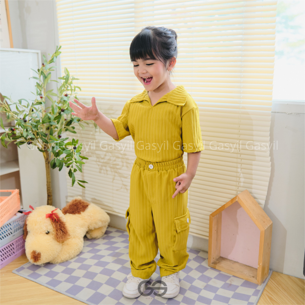 GASYIL Setelan Knit Cargo Safeea / Kemaja Knit Perempuan / Baju Anak Perempuan / Setelan anak peremp