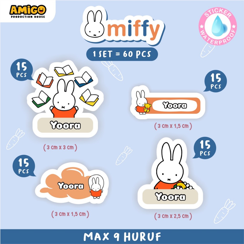 

Sticker Nama Dumbo Miffy Astronaut Astronot isi 60pcs waterproff