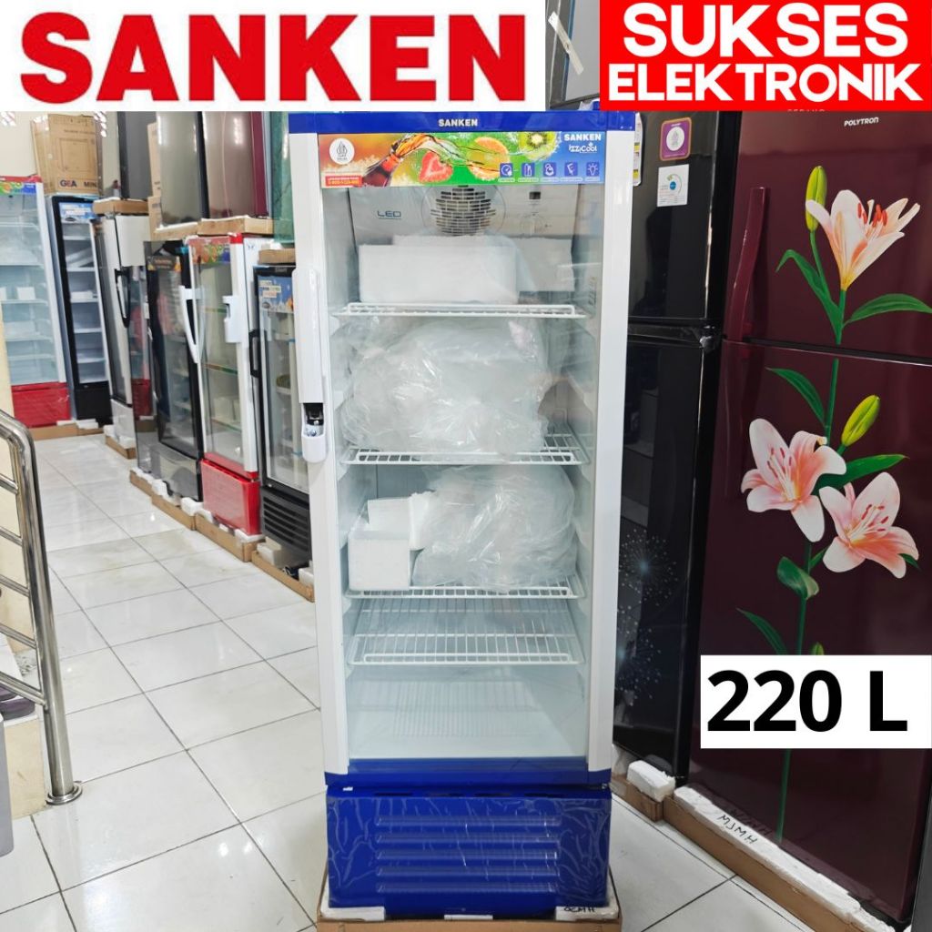 SHOWCASE SANKEN SRS-225 4RAK 220L / KULKAS LEMARI PENDINGIN MINUMAN KACA 4 RAK 220 LITER 220 L