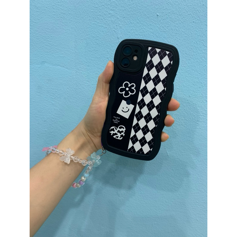 Case Softcase Gantungan Manik Iphone Gelombang Motif Diamond Berlian Smile 6 6s 11 7 plus 8 plus  7 