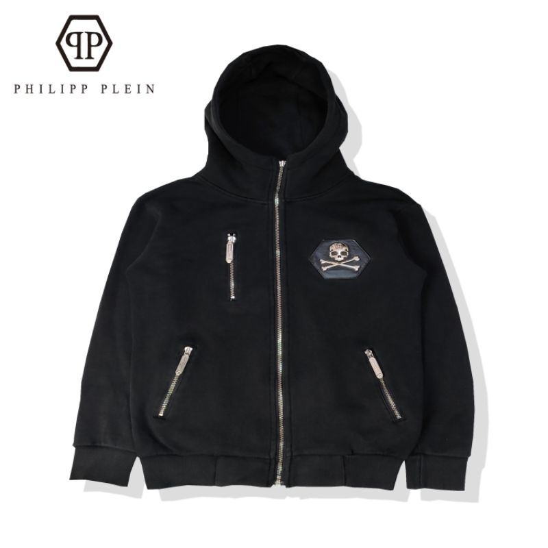 PHILIPP PLEIN TENGKORAK LOGO BESI ZIP HOODIE SECOND