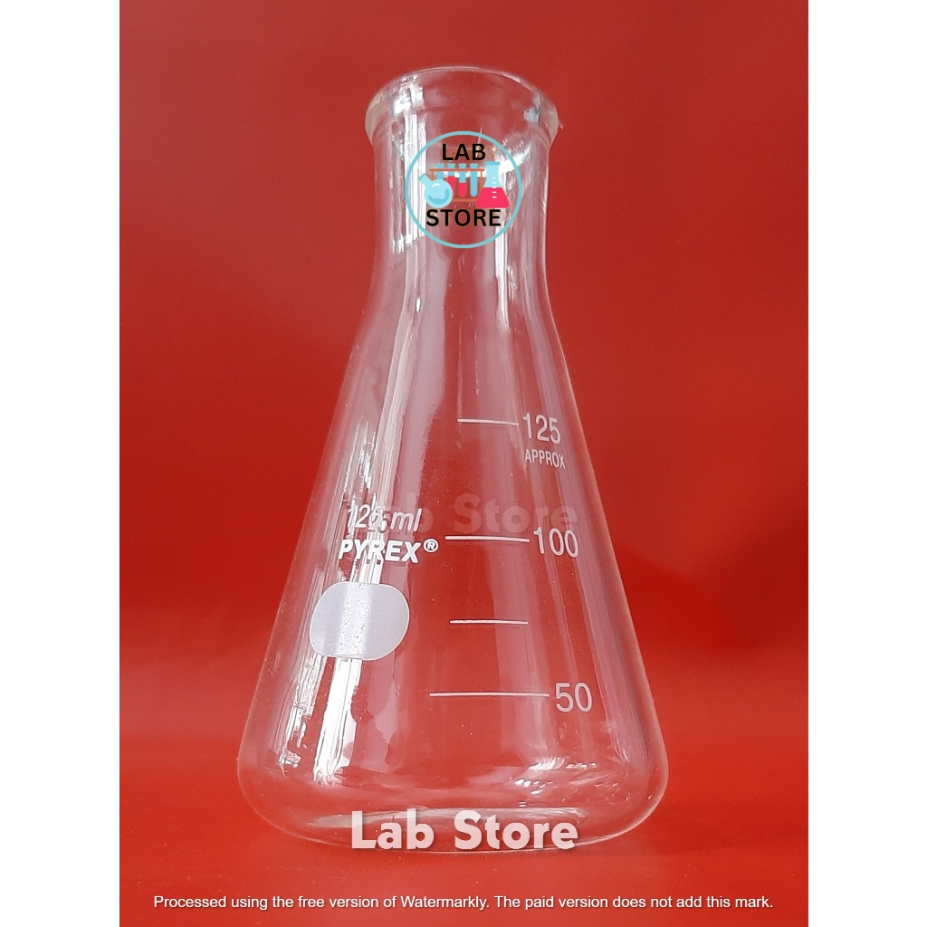 Erlenmeyer 125ml Pyrex / Erlenmeyer Glass Cap 125ml / Erlenmeyer 125ml Mulut Kecil PYREX