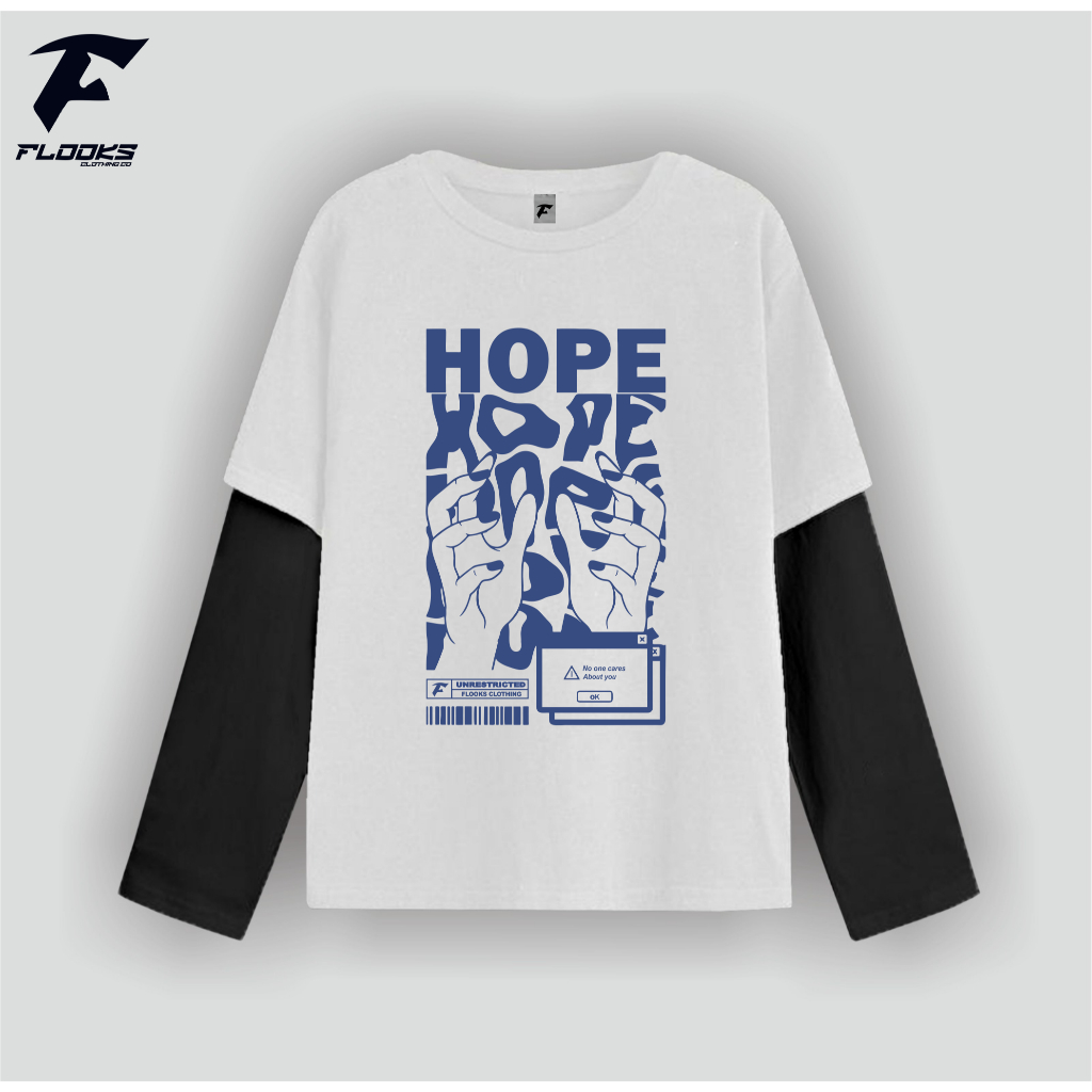 Flooks clothing Tshirt Double layer  Hopeles long sleeve  Retro kaos pria wanita