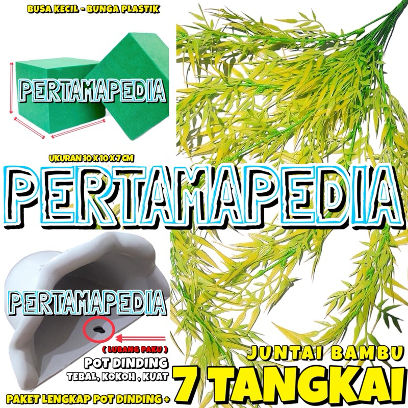 PAKET LENGKAP POT JUNTAI BAMBU PLASTIK X7/ Daun Juntai/ Bunga Juntai/ Bunga Plastik/ Daun Plastik/ B