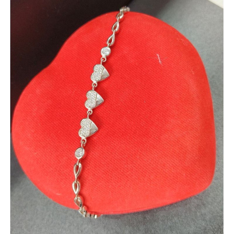 gelang tangan perak asli silver 925 gelang rantai love mata putih