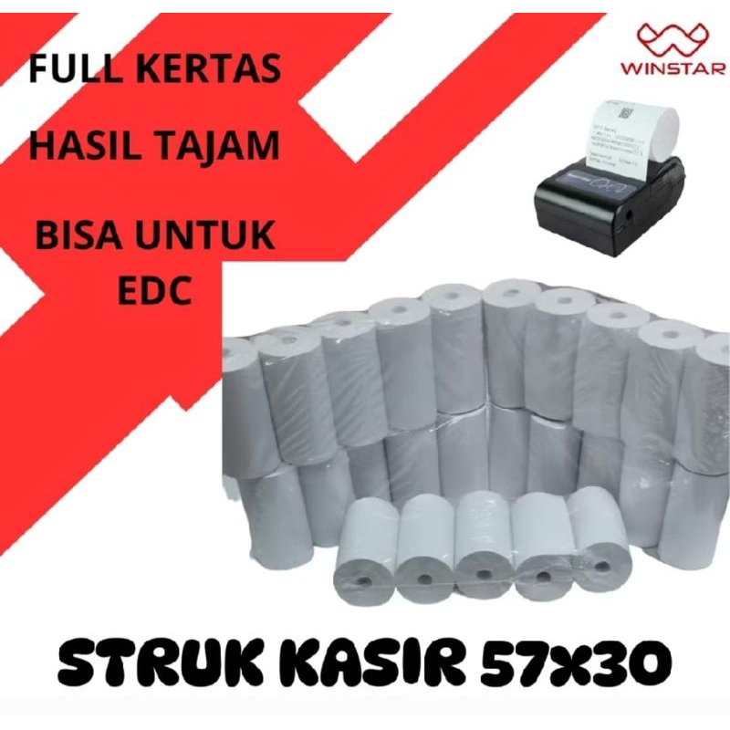 

WINSTAR Kertas Thermal Struk Kasir 57X30 58X30 Coreless Paper Roll Mesin EDC Termal Mini Printer Bluetooth PPOB Murah