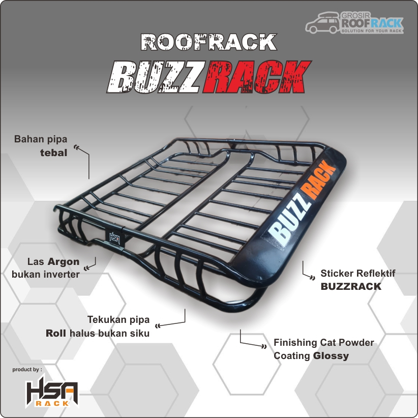 Roofrack Rak Mobil Buzzrack Kualitas Premium Powder Coating Glossy by Grosir Roofrack