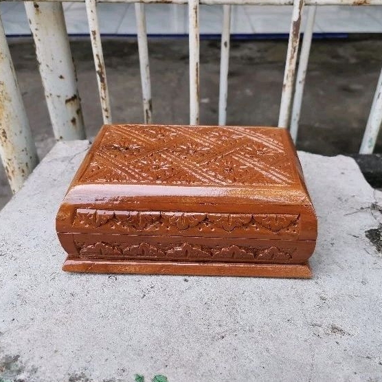 Kotak Penyimpanan Perhiasan 16x11x5,5 Kayu Jati Ukir untuk menyimpan emas perak mas kawin seserahan 